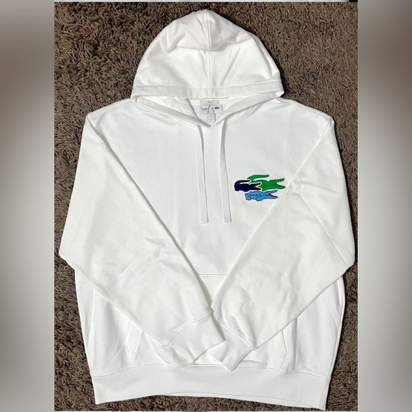 LAST ONE‼️Lacoste Unisex Loose Fit Organic Cotton Hoodie SH9881-00 White - Picture 2 of 3